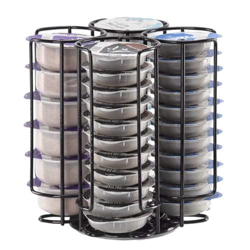 Image of SYSYLY Coffee Capsule Holder Compatible with Tassimo Capsules, Coffee Pod Stand for 44 Tassimo Pods,Coffee Pod Rack, 360° Rotatable and Non-Slip, Black