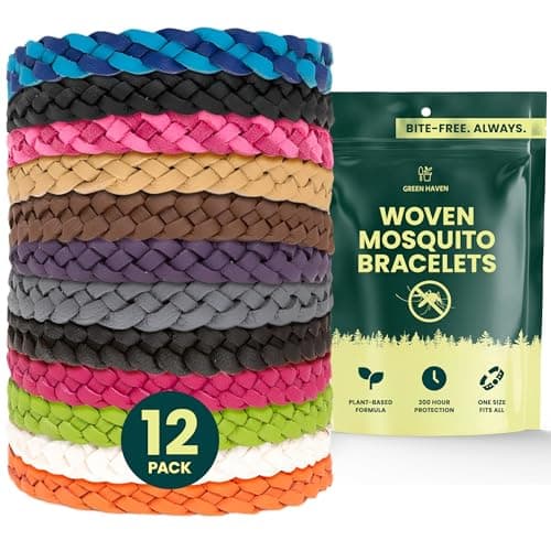 Image of Green Haven Natural Mosquito Repellent Bracelets -12 Pack Adjustable Insect Repellent Bracelet for Kids & Adults, 300-Hour Mosquito Protection Bands, Assorted Color Braided Design