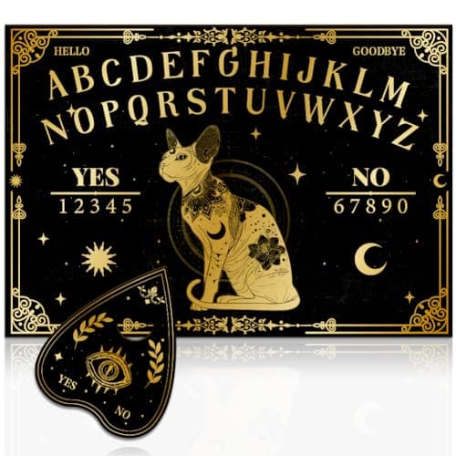 Image of WEBEEDY Siamese Cat Wood Spirit Board with Planchette Pendulum Board Dowsing Divination Tools Wooden Talking Spirit Boards for Family Party Metaphysical Message Decor Gift, 30x21 cm