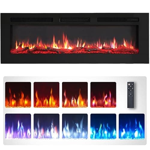 Image of FLAMEKO Wilton 50"/127cm Electric Fireplace, Wall Mounted, Recessed, Freestanding, Logs & Crystals Included 9 Colour Flame Effect, Media Wall Compatible, 900W - 1800W Heater, Remote