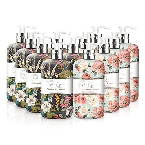 Image of Baylis & Harding Royale Garden Limited Edition Hand Wash Bundle: 6 x 500 ml Peach Peony & Jasmine & 6 x 500 ml Verbena & Chamomile (6 bottles) - Vegan Friendly