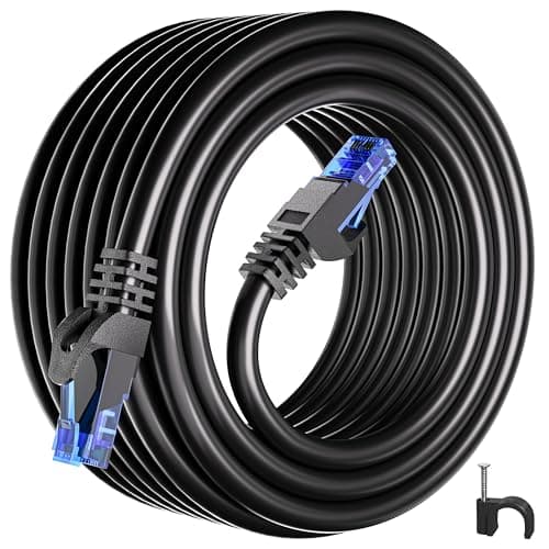 Image of Ethernet Cable 10m, Long Cat 6 Internet Cable High Speed, RJ45 Network Cable Black Round 1000Mbit/s, Gigabit 10 meter LAN Cable Broadband Patch Cord for Router Modem Switch PC Laptop Xbox (10 Clips)