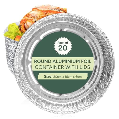 Image of Zuvo Round Foil Trays with Lids - Pack of 20, 8 Inch / 20cm Aluminium Flan Cases - Disposable Foil Containers for Cheesecake, Baking & Parties