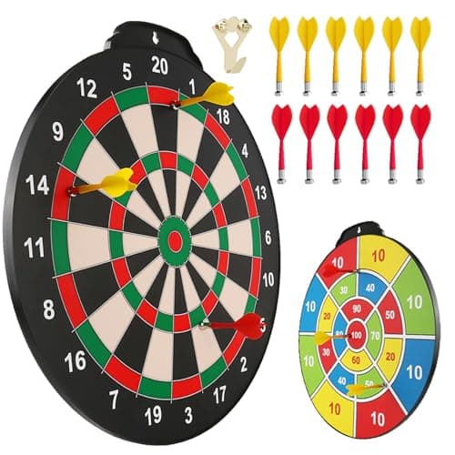 Image of Esjay 18 inch Magnetic Dart Board Set, Safe Dart Game for Kids, Best Boy Toys Gift Indoor Outdoor Game with 12 Darts, Double Sided Large Size Dartboard for 8+ Years Old