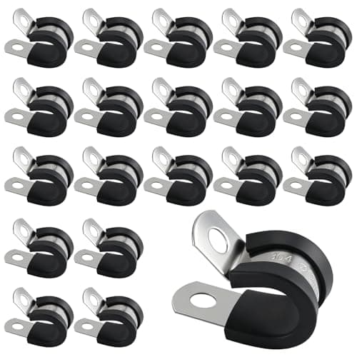 Image of 20PCS Stainless Steel Rubber Cushioned R Shape Clamps, Rubber Lined P Clips, 12mm Hose Pipe Clamps, Cable Mounting Hose Pipe Clamp for Cable, Cord, Wire, Tube (12mm)