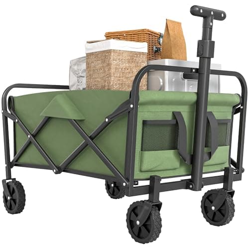 Image of Outsunny 93L Festival Trolley on Wheels, Garden Folding Trolley Cart, 120kg Heavy Duty Collapsible Folding Wagon with Adjustable Handle and Carrying Bag for Beach, Camping, Festival, Green