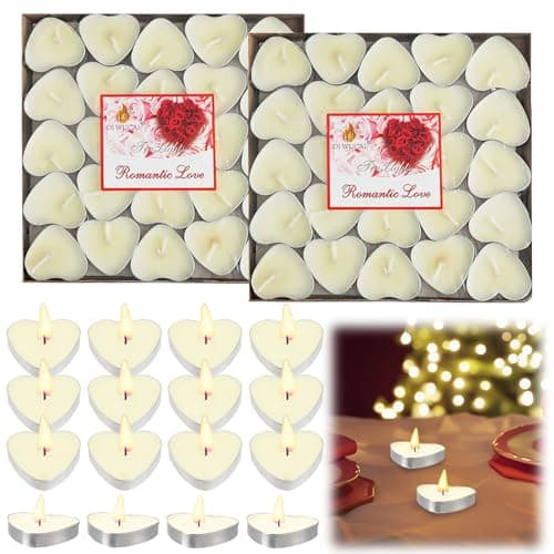 Image of MOAMUN 100 Pack Tea Lights Candles, Heart Shape Tea Candles mini Tealights Bulk Smokeless Tealight Candle for Valentine's Day Wedding Anniversary Christmas Decoration(White)