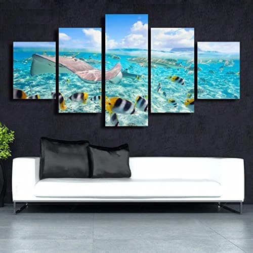 Image of Canvas Wall Art 5 Pieces Canvas Painting Underwater World Ocean 5 Piece Modern Canvas Artwork Pictures Paintings On Canvas Wall Art For Living Room Home Decor Festival Gift Frameless 150 X 100 Cm