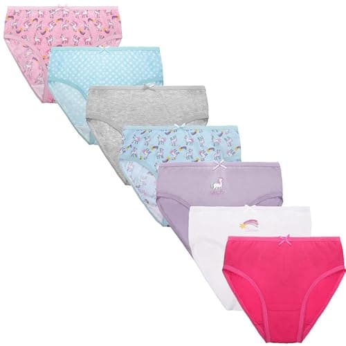 Image of Fashion by Purdashian New Girls Underwear | Cotton Mix Young Girls Pants | Kids Briefs | Multipack Knickers (UK, Age, 2 Years, 3 Years, Regular, Pack of 7 Unicorn Design)