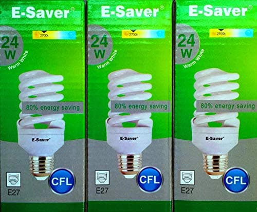Image of E-Saver - CFL Full Spiral - Energy Saving Light Bulbs -24w = 120 Watt - (Pack of 3) - Warm White 2700k - Screw in Cap - Screw Edison (ES - E27 Bulb)