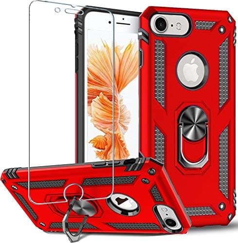 Image of Folmeikat iPhone 8,iPhone 7,iPhone 6s/ 6 Phone Case, With Screen Protector 360 Degree Rotating Metal Ring Shock Absorption Reinforced Corner TPU for Apple iPhone 6/6s/7/8G 4.7" Red