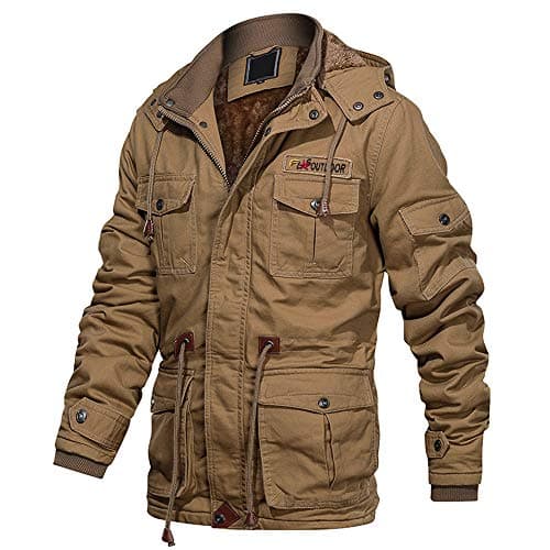 Image of EKLENTSON Men's Military Windbreakers Coats Casual Warm Cargo Jacket Fleece Lining Motorcycle Outwear with Multiple Pockets Khaki