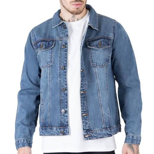 Image of NOROZE Men's Jacket Denim Trucker Jacket Classic Washed Vintage Style Jeans Coat For Men (M, Blue)