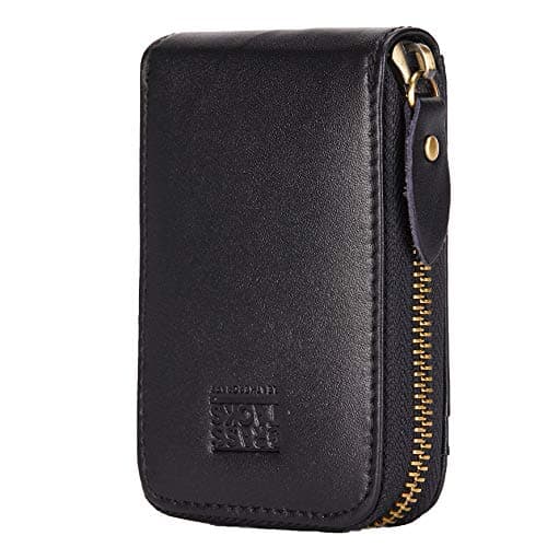 Image of BRASS TACKS Leathercraft Credit Card Holder Zipper Card Cases Holder for Men Women Genuine Leather RFID Blocking Mini