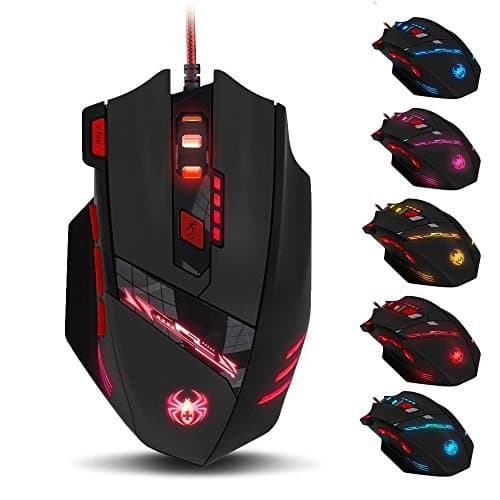 Image of zelotes Wired Gaming Mouse,9200 DPI,8 Programmable Buttons,8 Weight Blocks,Multi-Modes Backlit,Ergonomic Design,USB Optical Corded Gamer Mouse Mice for Laptop,PC,Mac,Black