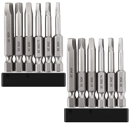 Image of Saipor 12PCS Magnetic Square Head Screwdriver Bits Set 2 Inch Length 1/4'' Hex Shank Robertson Square Drive Bit S2 Steel SQ1, SQ2, SQ2.7, SQ3, SQ4, SQ5 Quick Release Power Tools, 2 Set of 6