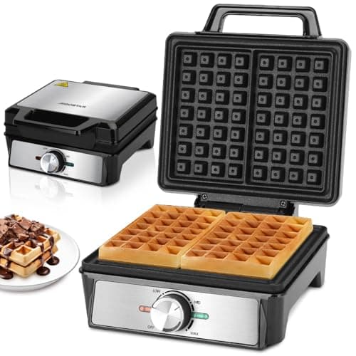 Image of Aigostar Professional Waffle Maker 1600W, Deep Fill Belgian Waffle Iron with Adjustable Temperature Control, Double-Sided Heating, Non-Stick Anti-Spill Plates, Easy Clean, Black - Savory
