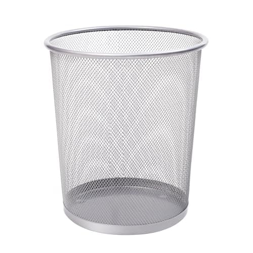 Image of KEPLIN Round Trash Can - 1 Pack Silver Non-slip Mesh Bin, Stylish & Sturdy Metal Can for Home, Bedroom, Office, Bathroom, Living Room & Kitchen - Indoor Garbage Bin with Sleek Design