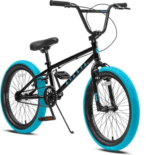 Image of AVASTA 18 Inch Big Kids Bike Freestyle BMX Bicycle for Age 5 6 7 8 Years Old Boys Girls and Beginners, Black with Blue Tires