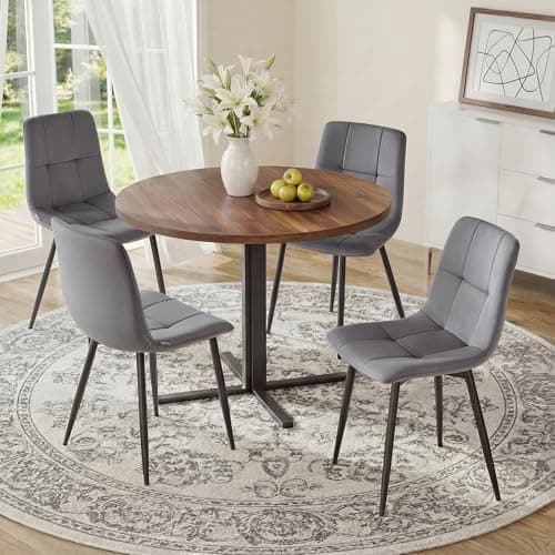 Image of VASAGLE Velvet Dining Chairs, Upholstered Kitchen Chairs, Adjustable Feet, Modern Metal Frame, Supports up to 120 kg Each, for Kitchen or Living Room, Set of 4, Slate Grey KDC080GN02