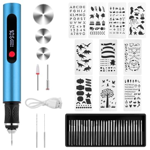 Image of Flintronic Electric Engraving Pen, Rechargeable Cordless Engraver Pen with 30 Bits, 10 Templates, Engraving Pen Tool Kit for Jwelry, Wood, Glass, Ceramic