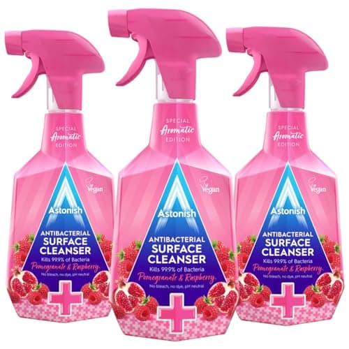 Image of Astonish Antibacterial Surface Cleanser, 750ml, Pink, X3 Pack, Multi-Purpose Disinfectant Spray, Kills 99.9% Germs, for Kitchen, Bathroom, Home, Vegan, Cruelty-Free, Fast-Acting Cleaning Spray