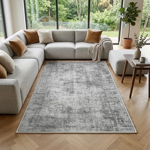 Image of Cliporix Abstract Art Area Rug for Living Room 140 x 200cm, Machine Washable, 80% Faux Cashmere, Short Pile, Non-Slip Backing, Non-Shedding, Modern Abstract Rug in Light Grey, Bedroom, Dining Room