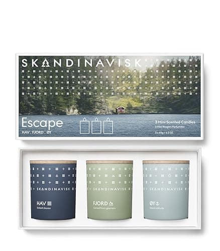 Image of Skandinavisk - Escape Giftset of 3 Mini Scented Candles. Fjord, ØY 'Island' and HAV ‘Sea’ Vegan Formula. 3 x 65g.