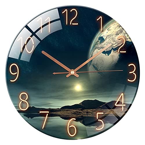 Image of ALEENFOON Glass Wall Clock 12 Inch Silent Non Ticking Round Wall Clocks for Living Room Bedroom Hallway Office(Sea Wonders)