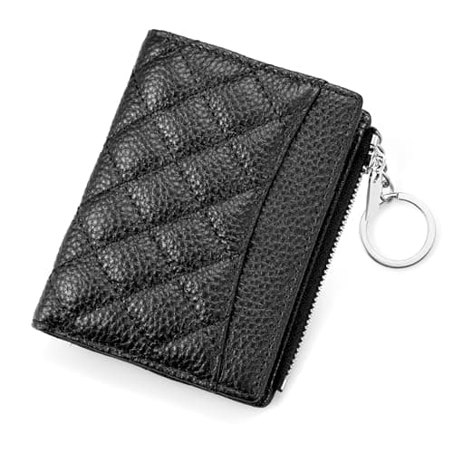 Image of befen Genuine Leather Purses for Women Slim Wallet Black Card Holder Women with RFID Blocking and Keyring