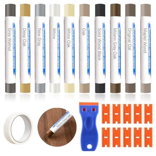 Image of Laminate Floor Repair Kit with Scraper: 10 Vinyl Wood Repair Kit with Adhesive Tape, Wax Stick Wood Putty for Furniture, Linoleum Flooring, Multicolor