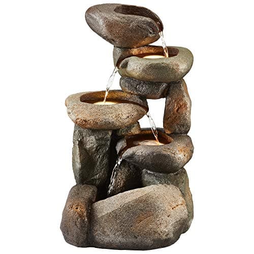 Image of Serenity Cascading Tumbling Rocks Water Feature with LED Lights, Outside Ornament for Garden, Patios & Decking (Height 61cm)