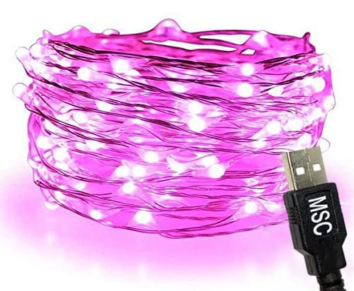 Image of MSC - 33 ft / 10M - 100 * LED Pink Coloured String Fairy Lights On Copper Cable, Ideal for Christmas, Xmas, Party,Wedding,Decoration Pink-USB1