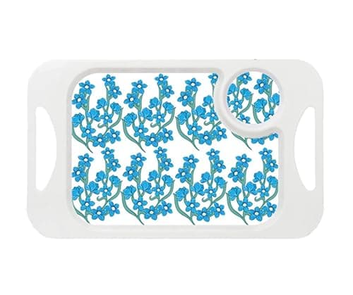 Image of Rosa Lifestyle Light Blue Floral Lightweight Melamine Snack Tray with Handles - Rectangular 33.8cm x 20.6cm - Lightweight Tea & Sandwich Tray - 345g