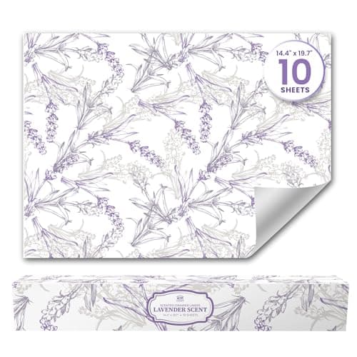 Image of Lavender Scented Drawer Liners (10 Large Sheets, 50cm x 36.5cm) - Non Adhesive Drawer Fresheners & Lining Paper for Drawers, Bedroom & Wardrobe Shelves - Drawer Liners Scented for Clothes