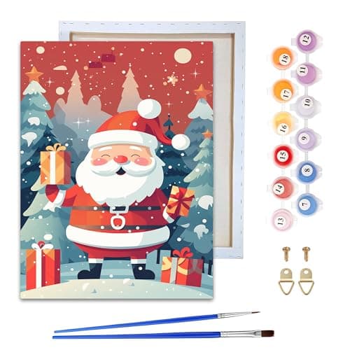 Image of Reofrey Framed Paint by Numbers Kit for Adults & Beginner - 20x30cm Canvas Christmas Paint by Numbers - Santa Claus Educational & Creative Art Set for Beginners - Perfect for Home Wall Decoration