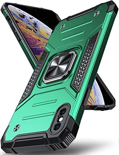 Image of DASFOND Designed for iPhone X/XS Case, Military Grade Protective Phone Case with Enhanced Metal Ring Kickstand [Support Magnet Mount] for iPhone X/XS 5.8 inch, Dark Green