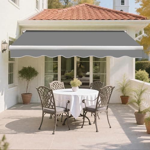 Image of Green Bay 4 x 3m DIY Patio Retractable Manual Awning Garden Sun Shade Canopy Gazebo Grey with Fittings and Crank Handle