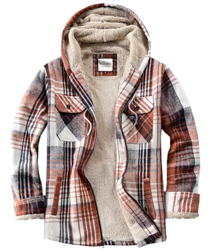 Image of WINDFIT Women's Full Zip Fleece Flannel Jacket Plaid Sherpa Lined Jacket for Women, Fresh Orange, L