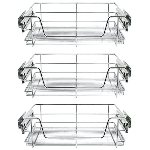 Image of KuKoo 3 x Kitchen Pull Out Soft Close Heavy Duty Baskets, 600mm Wide Cabinet, Slide Out Wire Storage Drawers, Pull-Out Organiser Metal