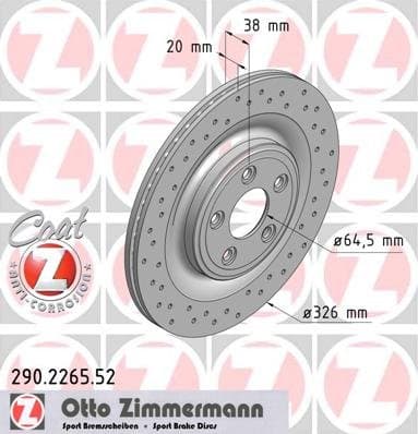 Image of Zimmermann 290.2265.52 Brake Disc REAR Punched Sport Coat Z
