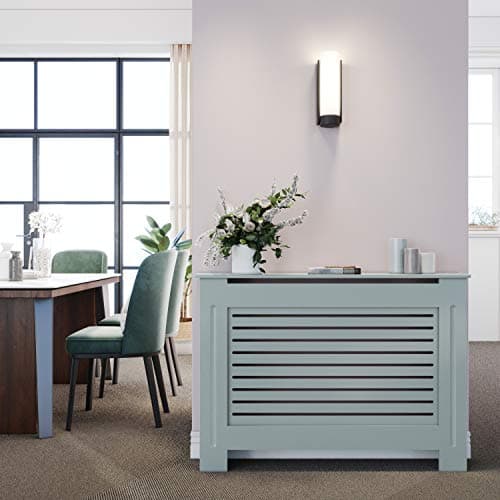Image of ELEGANT Radiator Cover Horizontal Slat Radiator Shelve Grey Painted Modern MDF Cabinet for Living Room Bedroom, Medium