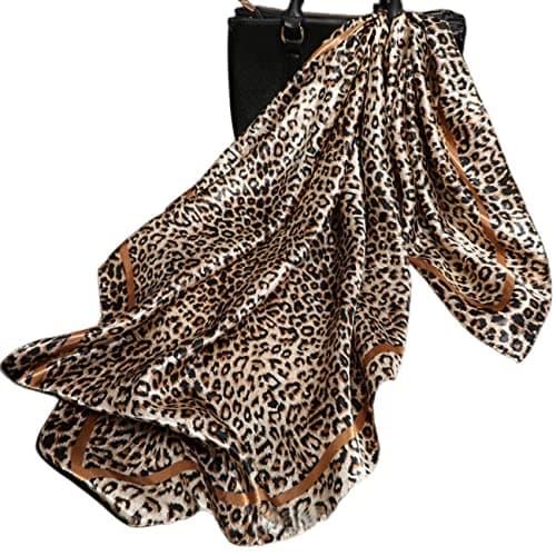 Image of FAIRYGATE Ladies Scarves Satin Square Head Scarfs Leopard Print Scarf Silk Like Fashion Neckerchief for Women A2425