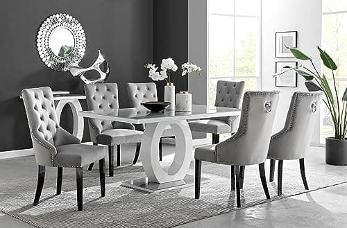 Image of Furniturebox UK Giovani 6 Grey Dining Table & 6 Grey Belgravia Black Leg Chairs