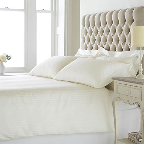 Image of Riva Paoletti Eton Duvet Set (Cream/Super King) Vertical Satin Stripe Design 100% Pure Cotton Bedding 2 x Pillowcase Included Machine Washable 260 x 220cm (102" x 87" inches)