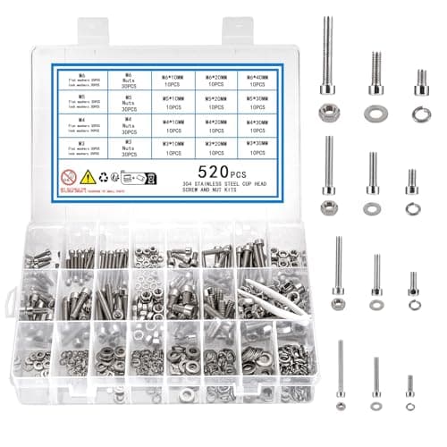 Image of KOXXIAMOQ 520 Pcs M3 M4 M5 M6 Nuts and Bolts Set, Hex Head Screws Bolts and Nuts and Washers, Stainless Steel Hex Socket Cap Head Machine Screws and Washers Assortment Kit (520)