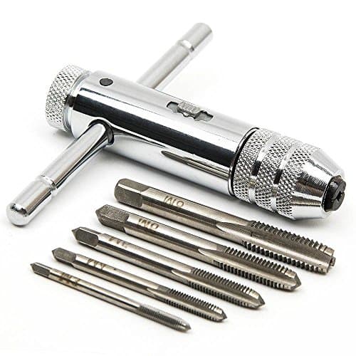 Image of Adjustable Silver T-Handle Ratchet Tap Holder Wrench with 5pcs M3-M8 3mm-8mm Machine Screw Thread Metric Plug T-Shaped Tap