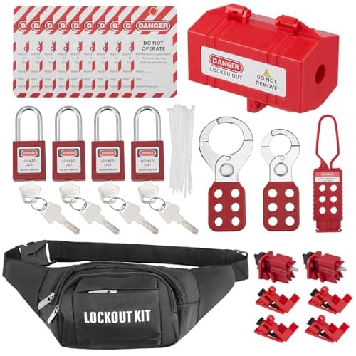 Image of Lock Off Kit for Electricians 43 Pcs, Safety Lockout Padlock, Lockout Tagout Kit, Universal Circuit Breaker Lock Out Tag Out Kit, Hasp Set, Plug Lockout Set with Storage Bag for Industrial