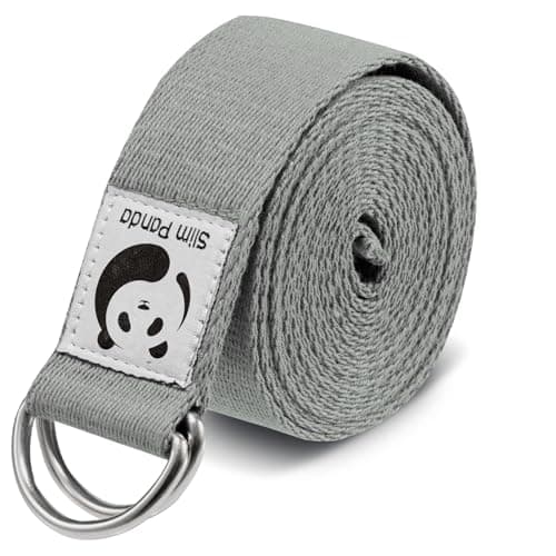 Image of Slim Panda Yoga Belt Pilates Yoga Straps Stretch for Exercise Workout Dance, 100% Cotton Yoga Belt with Safety D Ring Buckles for Stretching, Flexibility(Grey 180CM)