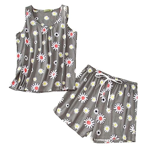 Image of ENJOYNIGHT Women's Pyjama Sets Cotton Print Nightwear Tank Top and Shorts Sleepwear Soft Loungewear Summer Pjs Set (Large,Flower)